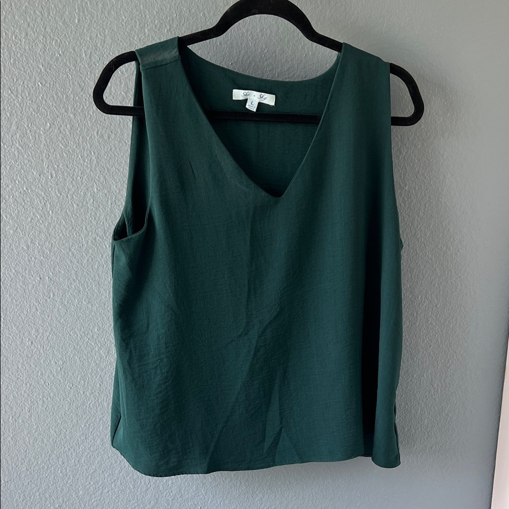 She + Sky Forest Green V-Neck Tank Top